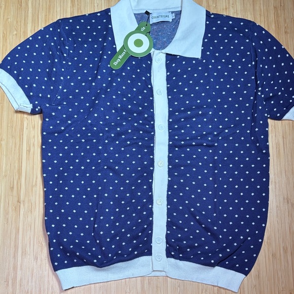 OX KNITS Other - OX Knit Men's Blue Polka Dot Knit Shirt
